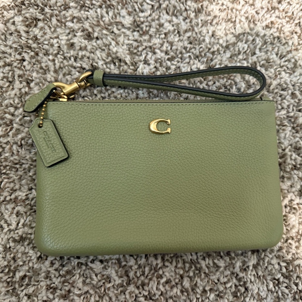 Moss Coach Polished Pebbled Wristlet - NWOT